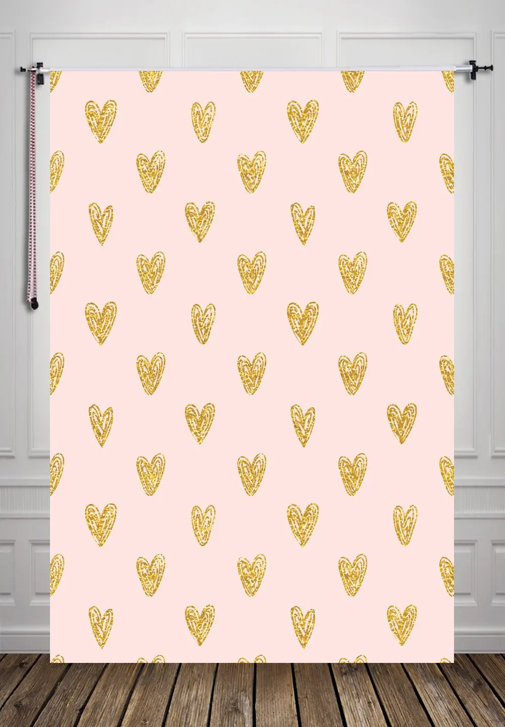 

5x7ft Gold Heart Pink Wall Photography Backdrop Photo Backdrop Studio Background