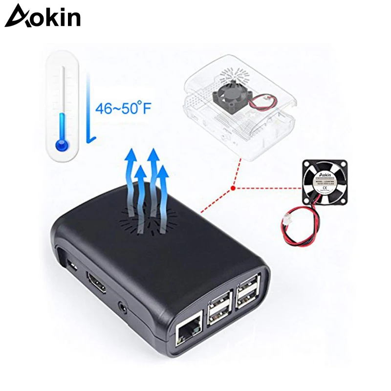 Чехол для Raspberry Pi 2/3 с охлаждающим вентилятором Model B Plus + прозрачный закрытый