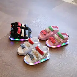 Детская обувь; сандалии для мальчиков; обувь со светодиодной подсветкой; пляжные сандалии для маленьких девочек; натуральная кожаная