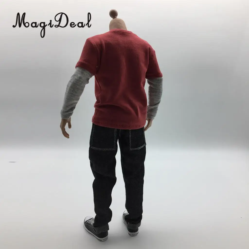 MagiDeal Cloth 1/6 Scale Mens Clothes Dark Gray Long T-shirt Denim Jeans Canvas Shoes Set for 12 Inch Male Action Figures Body