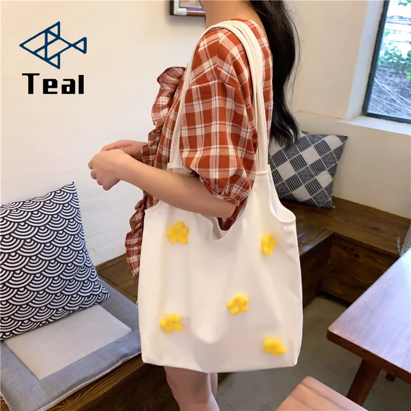 

2019 Fashion Women canvas shoulder bag large capacity small daisy canvas bag handbags shopping bag summer