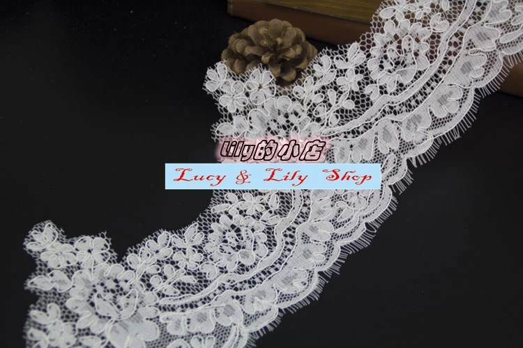 

Delicate 1.5Meters long 14.5CM wide off white wedding veil lace trimming with cording and eyelash decorative ribbon bride lace