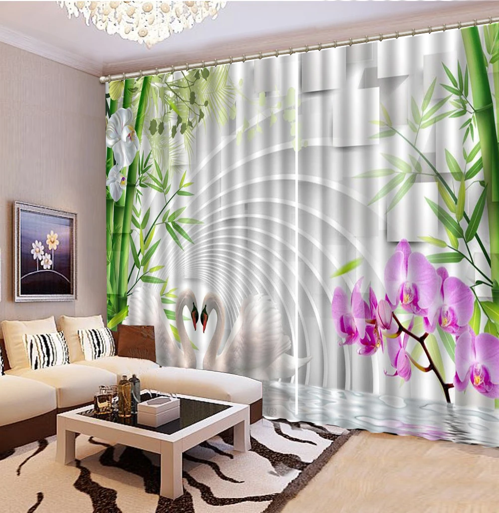 

3D Curtain Bamboo Blossom Space Love Swan 3d Animal Curtains Living Room Bedroom Beautiful Practical Blackout Curtains