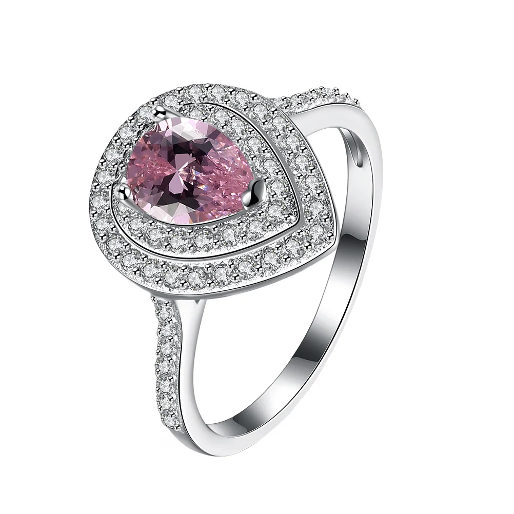 PIXNOR Teardrop Ring Sterling Silver Crystal Shiny Zirconia Engagement