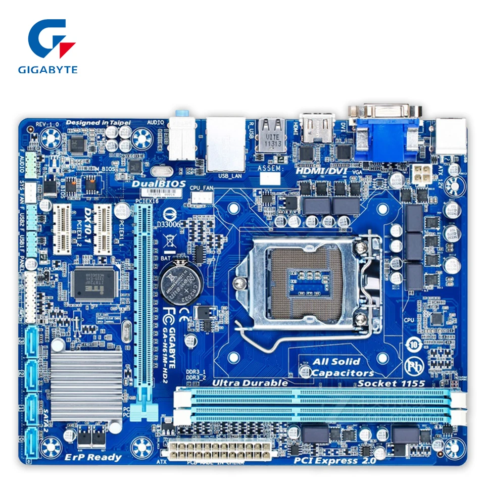 Original Gigabyte GA-H61M-HD2 Desktop Motherboard H61M-HD2 H61 LGA 1155 i3 i5 i7 DDR3 16G Micro-ATX 100% Fully Test gigabyte ga h61m s1 micro atx lga 1155 ddr3 motherboard blue silver