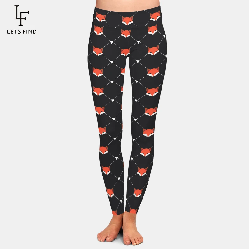 leggings LETSFIND Brand New Arrival 3D Cartoon Fox Printed Women Leggings High Waist Plus Size Milk Silk Casual Black Leggings brown leggings