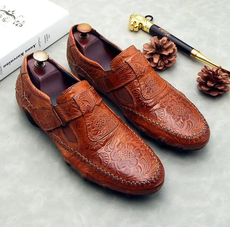 Genuine leather falt Embossing oxford Men Leisure driving shoes fashion