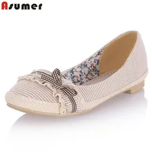 Asumer/Большие размеры 34-44 новые женские туфли на плоской подошве Женские лоферы с круглым носком, однотонные летние туфли на плоской подошве с бантиком без каблука женская обувь
