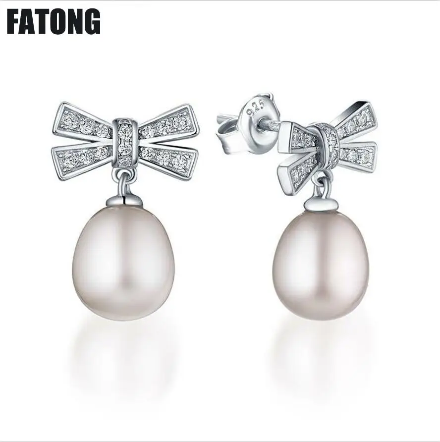 

925 sterling silver simple temperament bow pearl earring female. J073