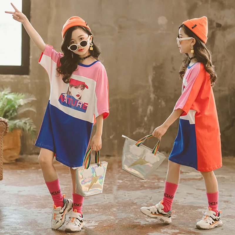 

New Summer Fashion Girls Printing Dresses Children Hit Color Vestidos 2019 Girls Dresses Kids Dress for 3-13 Years Girl CA897