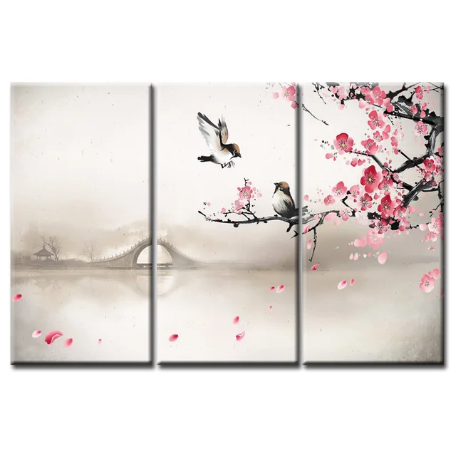 Wholesale Birds and flowers Printings Paintings Wall Art Home Decoration framed Canvas Oil