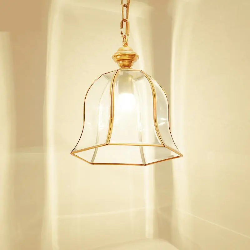 

Kitchen 1 Pcs Copper lamp bar lighting corridor pendant lamp all copper fashion GLASS dining room light Industrial hallway light
