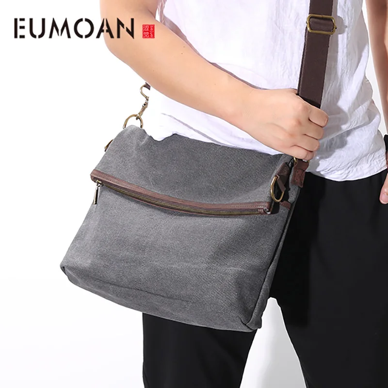 

EUMOAN Literary two-use canvas men's bag, one-shoulder diagonal cross bag, simple retro men's casual bag
