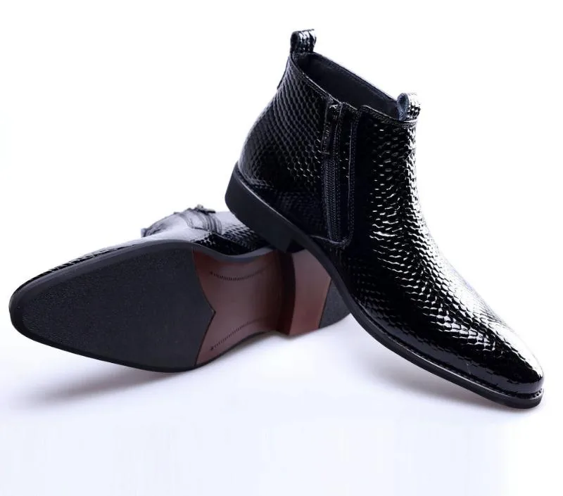 Новинка; мужские ботинки челси; мужские качественные ботинки из лакированной кожи в деловом стиле; рабочие ботинки с острым носком на молнии; Модные ботильоны