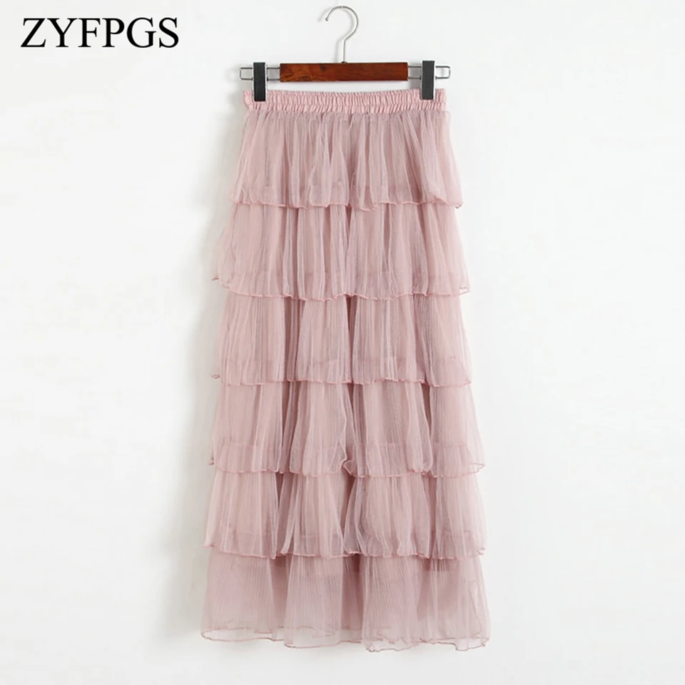 

ZYFPGS 2019 Short Skirt Wave Decoration Design Solid Fashion Casual Female Skirt Pleated Autumn Ladies Lace Princess Z0928