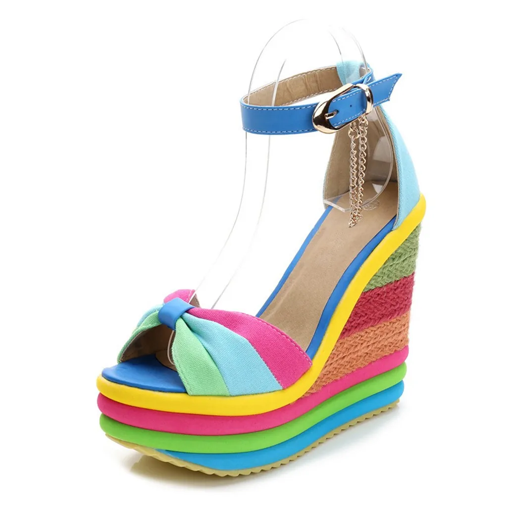 Г. Летняя повседневная обувь женская обувь на танкетке, многоцветный лоскутный сандалии римская обувь с открытым носком обувь для женщин#64
