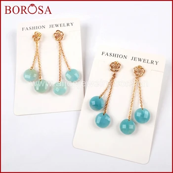 

BOROSA 5Pairs New Gold Color Faceted Amazon Stone Dangle Earrings Jewelry Natural Gems 12MM Stone Drop Earrings for Women WX951