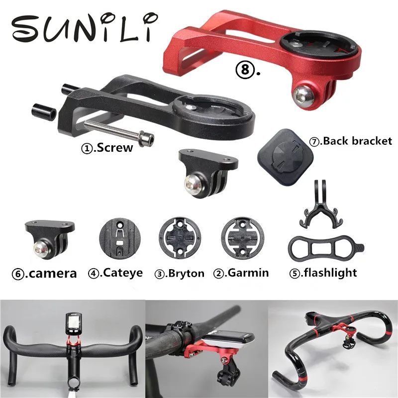 

Cycling Flashlight / Mobile Camera Garmin / Cateye / Bryton Bike Computer Stand Extension Adapter Black Red Mount Garmin