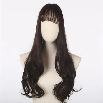 

SARLA Toupee Hairpiece Synthetic Toupee Hair For Women Natural Long Wavy Clip in Bangs Hair Extension Toppers Black Brown C10