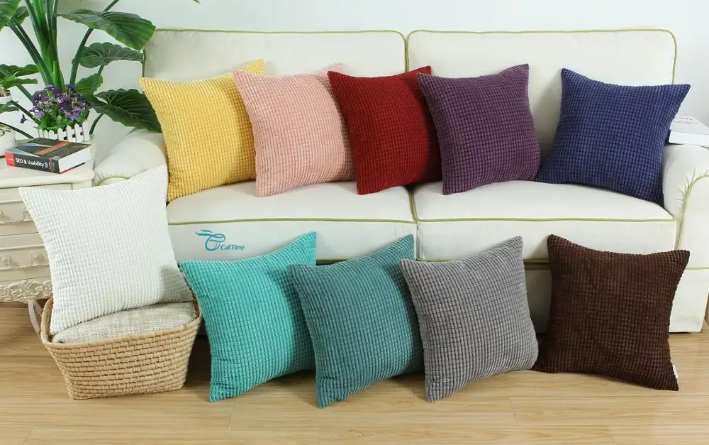 

CaliTime Cozy Throw Pillow Cover Case for Couch Sofa Bed Comfortable Supersoft Corduroy Corn Striped Both Sides 16 X 16 Inches