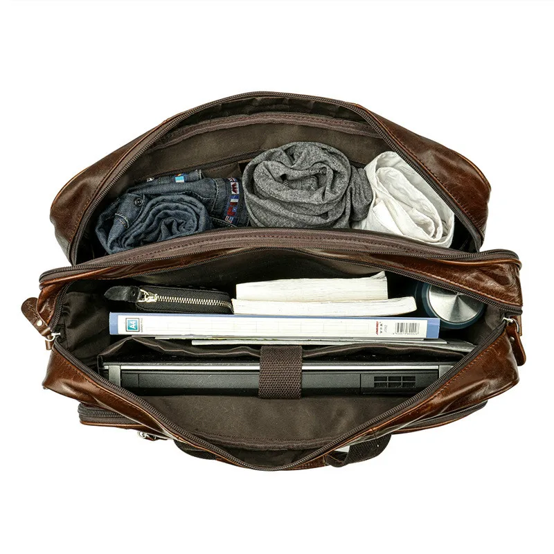 

Leather Men's Bag Large Volume Top Layer Cowhide Men's Bag Single Shoulder Double Zipper Travel Bag Business Travel Bag
