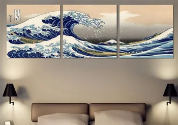 

Fashion seascape landscape canvas painting 3 panels traditional art scenery picture great Wave off Wall Picture