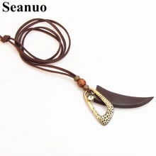 Seanuo 2018 Punk Brown espiga collar de declaración para hombres joyería Bohemia Vintage colmillo de lobo diente DIY gargantilla de cobre colgante para mujer