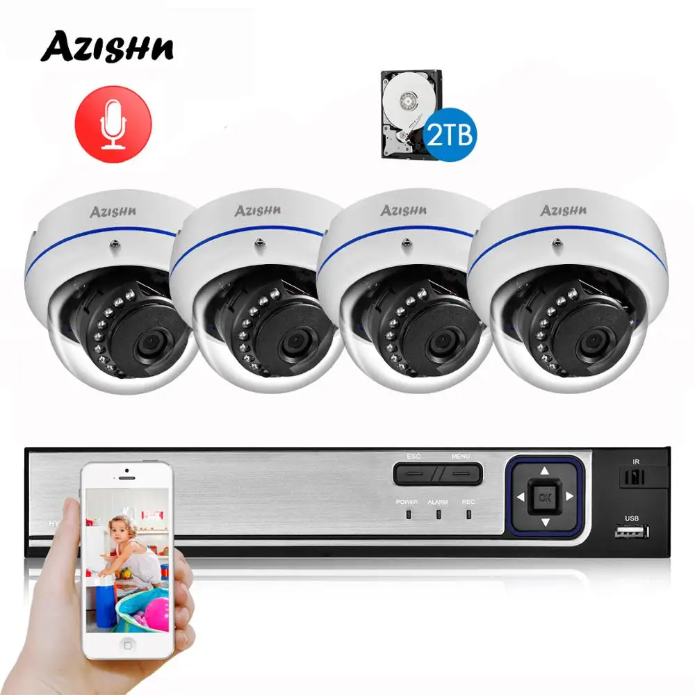 AZISHN H.265 5 Мп POE Система видеонаблюдения 5.0мп NVR Взрывозащищенная аудио IP камера P2P