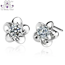 1 пара аутентичных 925 чистого серебра элегантный белый фиолетовый CZ кубического циркония цветок серьги гвоздики для женщин модные ювелирные изделия