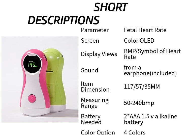 Фетальный допплер детский монитор с ЖК-дисплеем Портативный детский монитор сердечного ритма с наушником