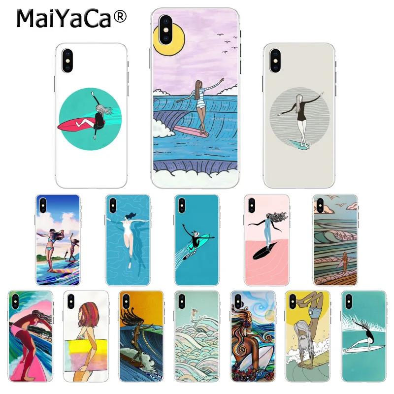 

MaiYaCa surfboard surfing art surf Girl DIY Printing Drawing Phone Case cover for iphone 11 pro 8 7 66S Plus X XS MAX 5S SE XR