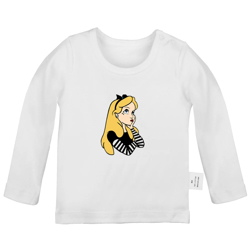 Rebellious/серые футболки для новорожденных с принтом «Алиса в стране чудес» для девочек футболки с длинными рукавами для малышей - Цвет: YbBabyYW067C