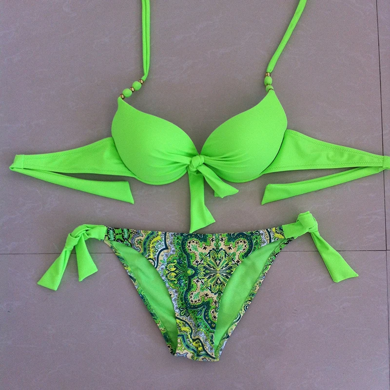 New style women sexty pure color bikini 2016 push up Women s two piece swimsuit padded