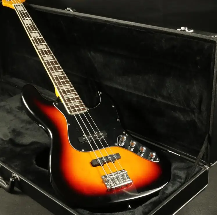

Free Shipping 5 Strings Jazz Electric Bass Guitar Sunburst Color Rosewood Fingboard Active Pickups
