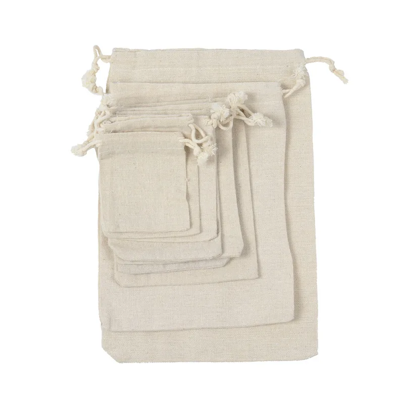 Hot Natural Cotton Drawstring Pouch Stuff Bag Laundry Clothes Finishing Drawstring Bags Handbag