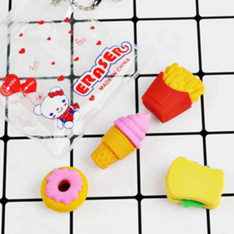 Creative Burger French Fries Eraser Set School Supplies Student