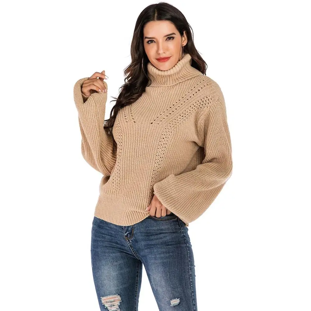 

Wixra Autumn Winter Turtleneck Sweater Women Pullover Knit Loose Hollow Out Sweaters Womens Solid Jumpers For Women