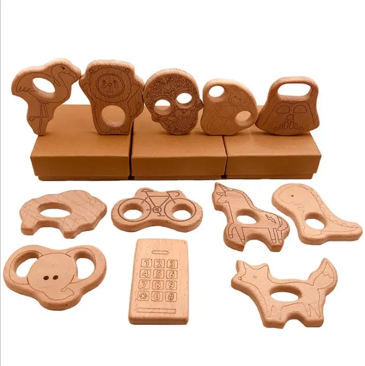

Halloween Beech Wooden Elephant Pendant Wood Teether Ring Wooden Toy Hand Cut DIY Accessories Charms Baby Teether