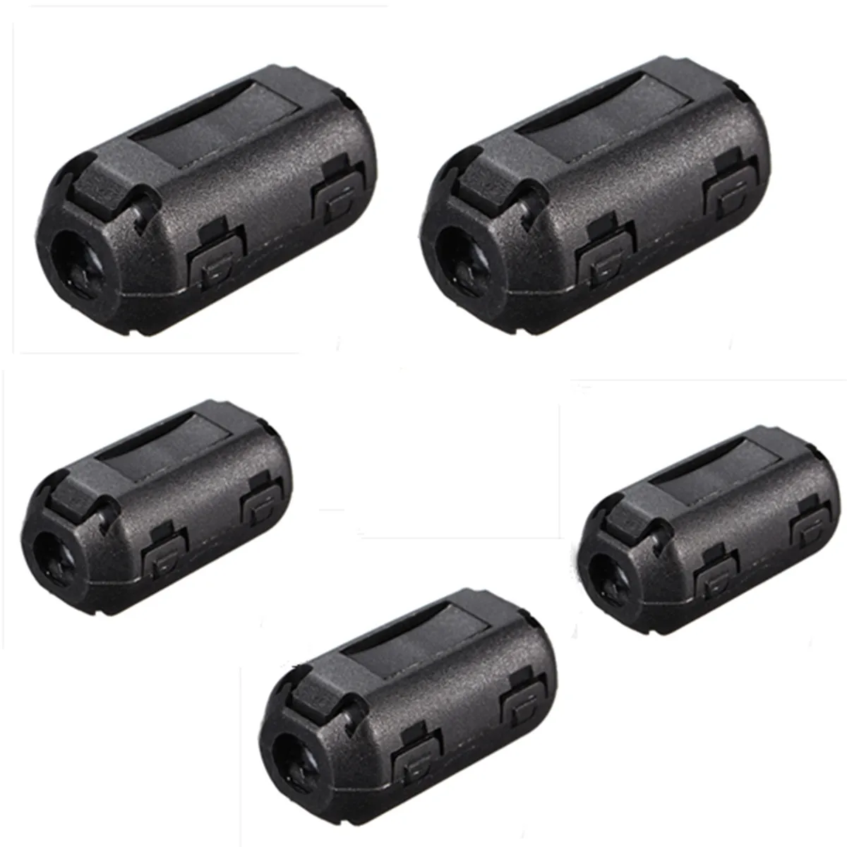 5 шт./лот черная пластиковая клипса на EMI RFI подавитель шума 5 мм кабель ферритовый сердечник фильтры съемные 25(L) x10(W) мм 5 мм