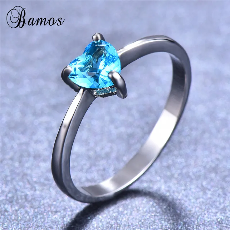 Bamos Mutilcolor AAA циркониевое кольцо в форме сердца Изысканные женские кольца с кристаллами 925 пробы, заполненные серебром, свадебные ювелирные изделия для женщин
