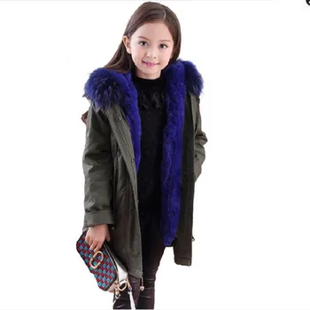 

2017 Children Army Green Coat Kids Real Natural Rabbit Fur Clothing Winter Rabbit Long Parkas Hooded Coat Grils Warm JacketM06