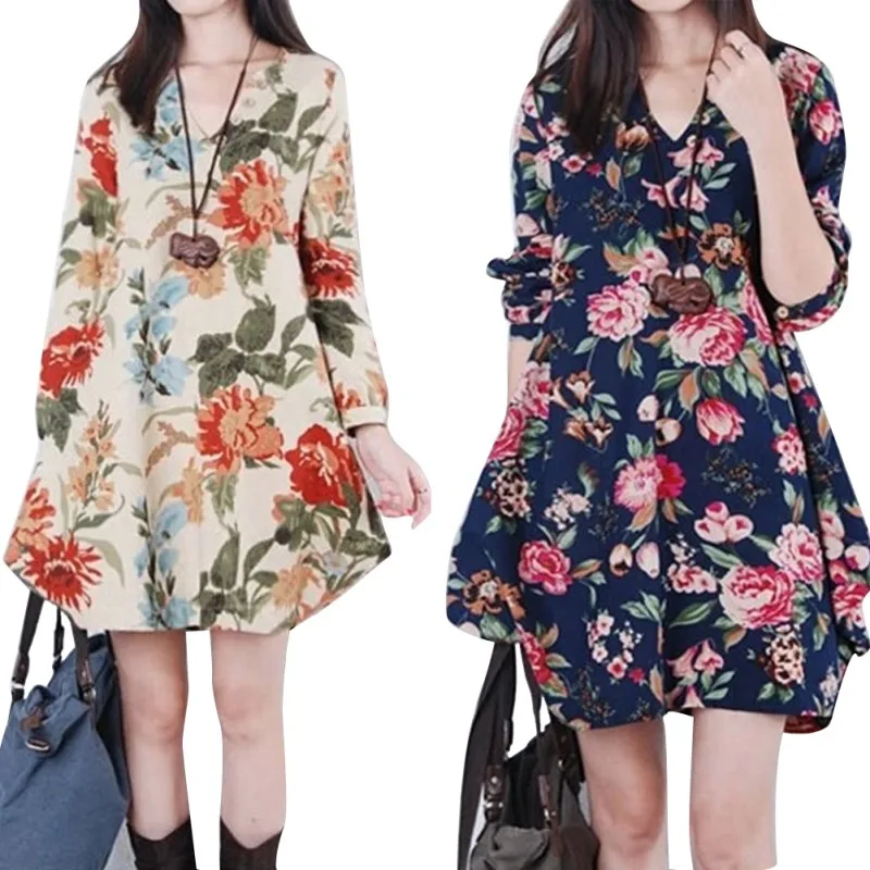 

Cosy Fashion Dress Women Floral Pattern Pregnant Dress Cotton Linen Casual Long Sleeve Loose Dresses Ladies Clothing