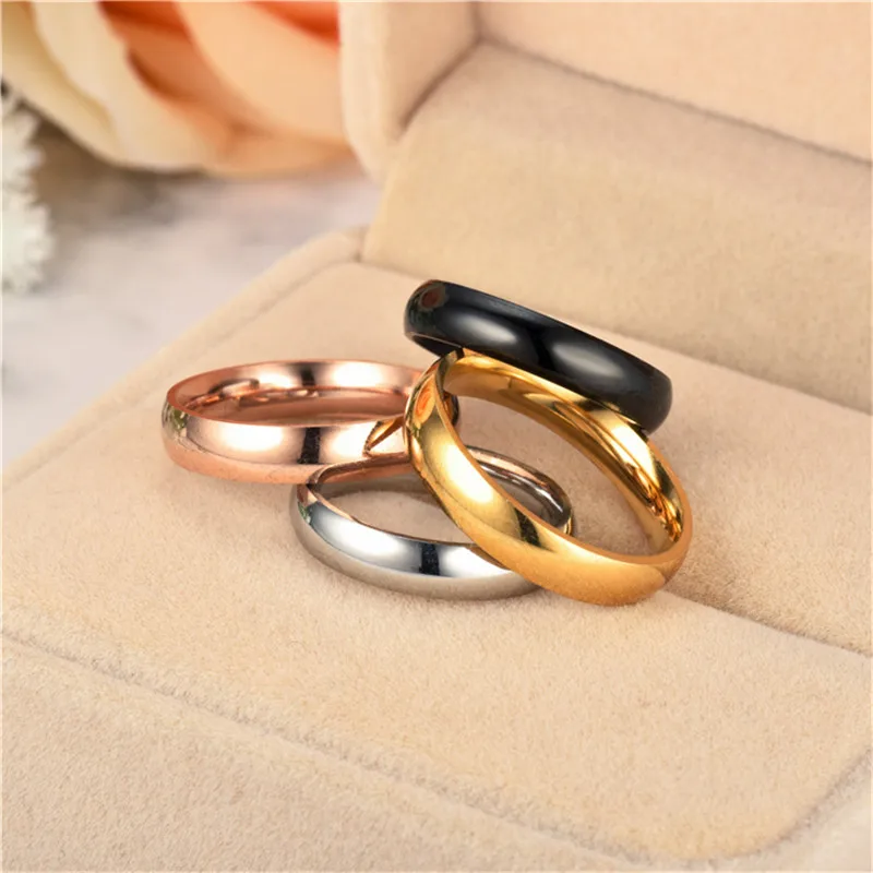 4mm Wedding Rings Wholesale 316L Stainless Steel Fashion Glossy Face 4 Color Love Couple Rings for Women Men Classic Jewelry