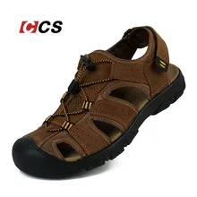 Outdoor Men’s Summer Cool Sandals Non Slip Genuine Leather Soft Rubber Sole Beach Shoe Quality Casual Shoes Large Size 11 CCS