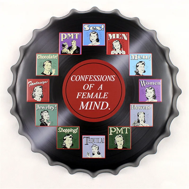 

confession of a female mind vintage beer cap home decor 40 cm vintage Tin signs wall metal poster