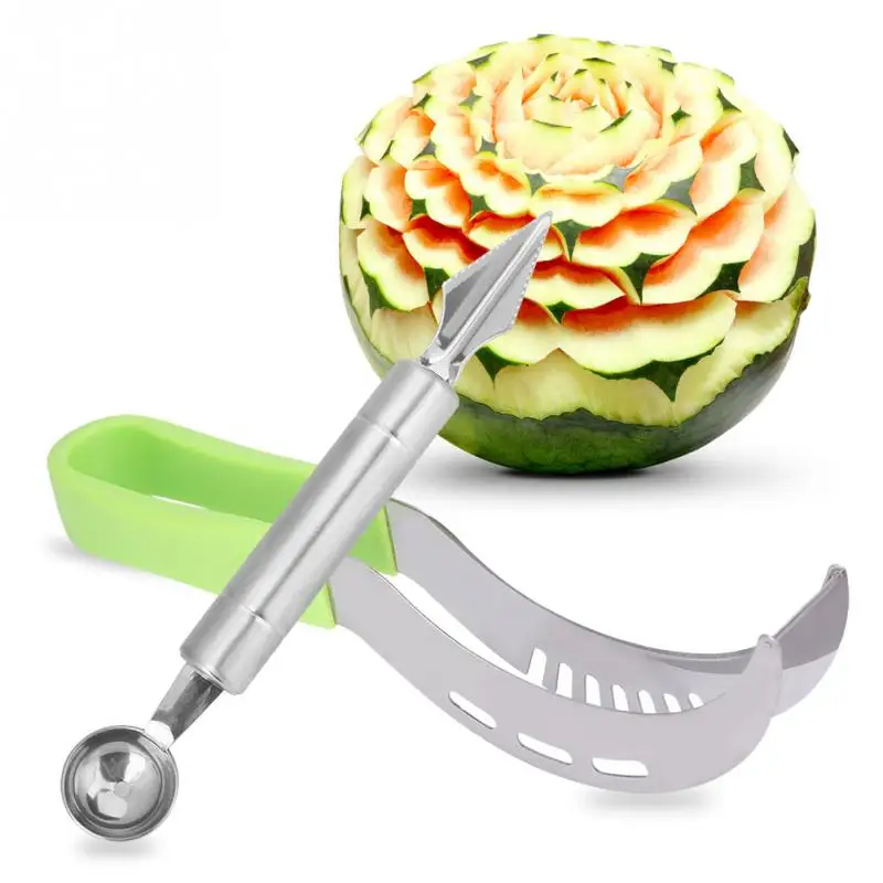 

2Pcs/Set Stainless Steel Melon Watermelon Slicing Cutting Fruit Vegetables Tool Carving Kitchen Knife Decor Utensil Gadgets