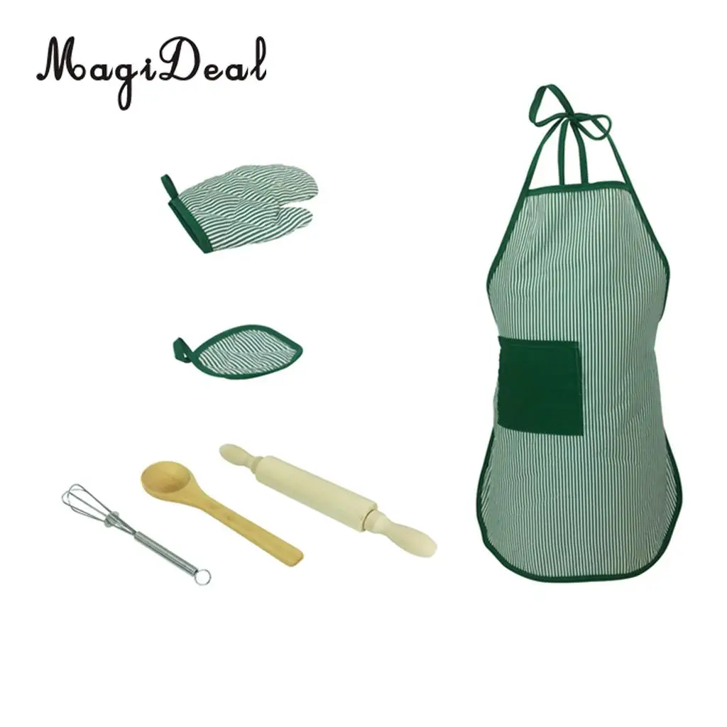 Kitchen Cooking Set, Baking Cake Food Toy Kids Apron & Chef Glove set, Whisk Rolling Pin Tool Utensils Pretend Play Game