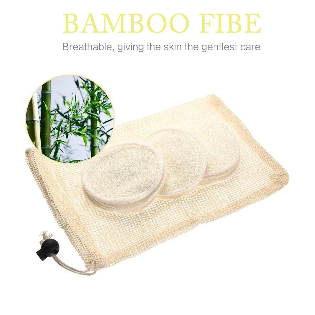  12Pcs/Set Reusable Washable Round Bamboo Cotton Cloth Facial Makeup Remover Puff Pads with Mesh Bag - 4000028805165