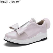 Весенние мокасины; модная женская обувь на толстой мягкой подошве; женские лоферы на плоской подошве с бантом; женская обувь без застежки на платформе с кроличьим мехом; коллекция года; слипоны; k268