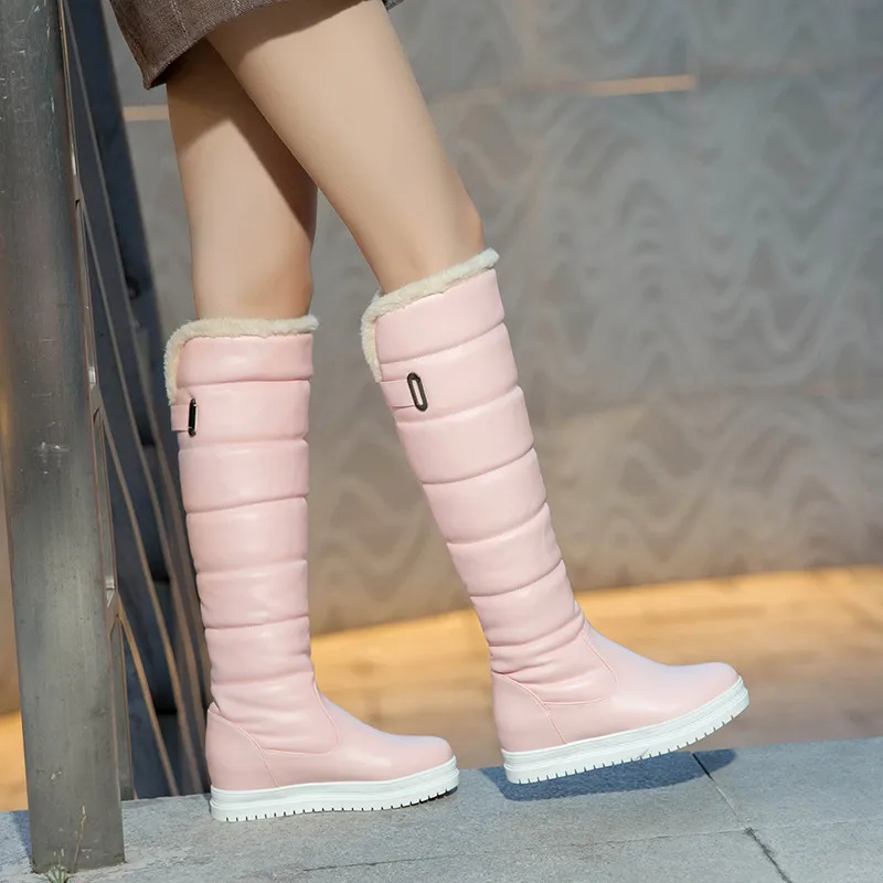 

Women's Winter Snow Boot Long Tube Boots Stylish Knee-High Warm Fur Foldable Shoes Flat High Heel Platforms Outdoor Skiing Botas